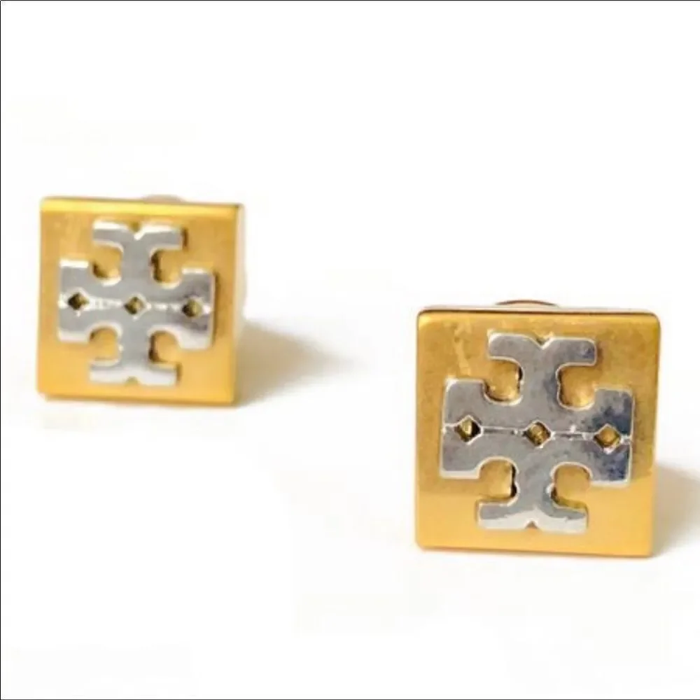 TORY BURCH COLOR BLOCK TWO TONE STUD EARRINGS